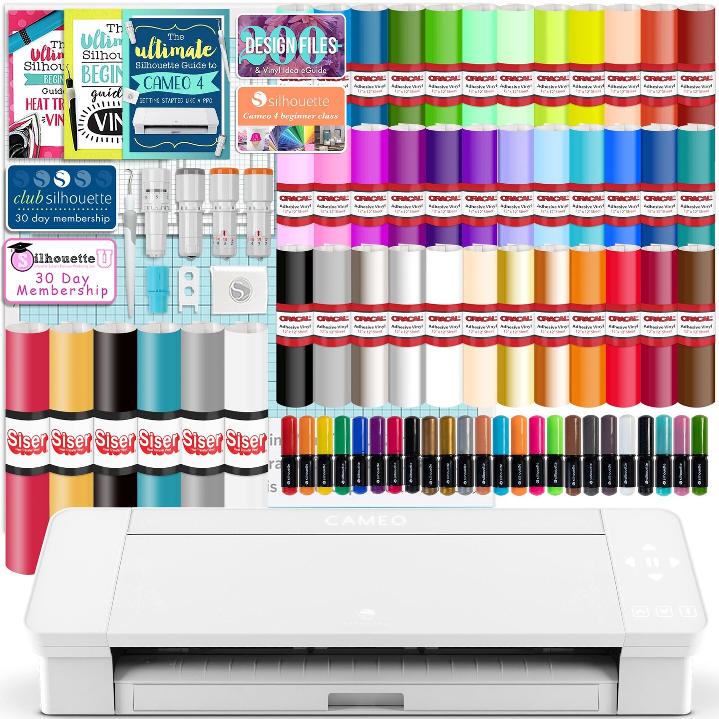 Silhouette White Cameo 4 w/ Advanced Blade Pack, 38 Oracal Sheets, Siser HTV