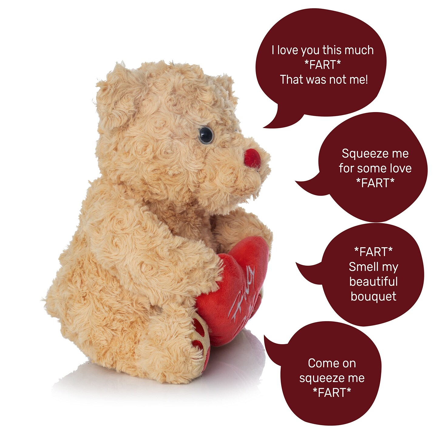 Big Mo&#x27;s Toys Valentine&#x27;s Bear - Brown Plush Teddy Bear with Red Hug Me Love Heart Dirty Talking Valentines Day Funny Farting Stuffed Animal Girlfriend Boyfriend