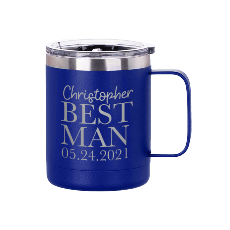 Engraving Coffee Cup, 10 oz with Lid and Handle (Royal Blue)
