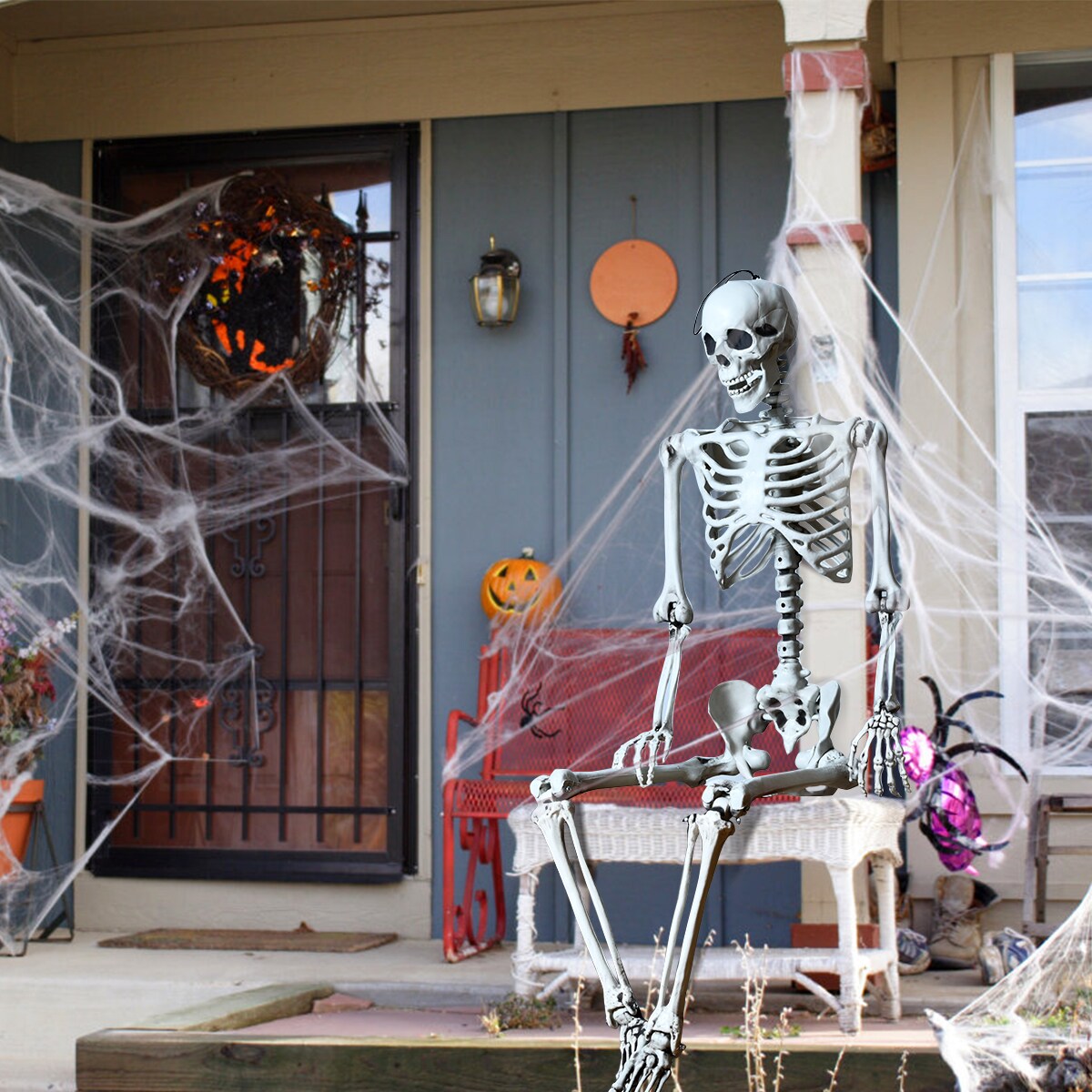 Costway 5.4ft Halloween Skeleton Life Size Realistic Full Body Hanging w/ Movable Joints