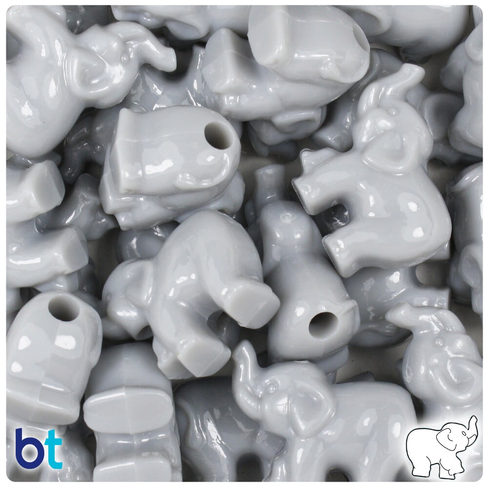 BeadTin Grey Opaque 25mm Elephant Plastic Pony Beads (24pcs)