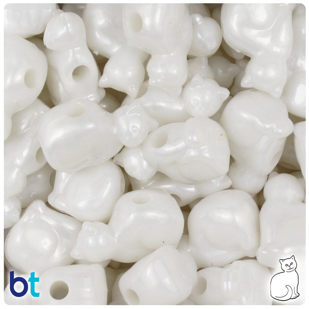 BeadTin White Pearl 23mm Cat Plastic Pony Beads (24pcs)
