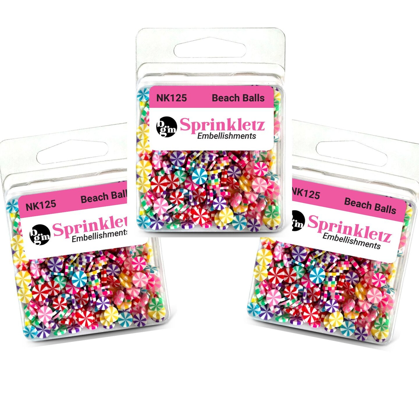 Buttons Galore Sprinkletz Embellishments for Crafts, Tiny Polymer Clay Shapes & Unique Designs - Beach Balls -3 Pack