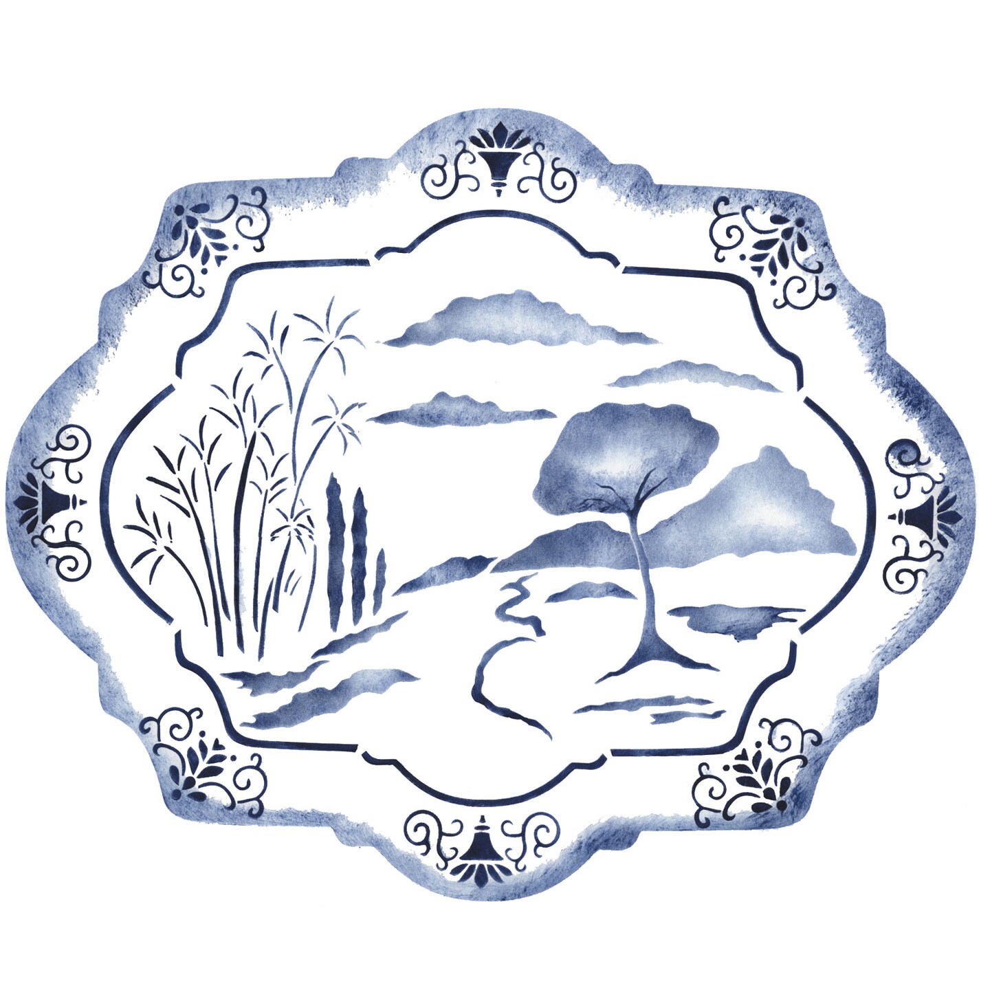 Oriental Platter Wall Stencil | 3056 by Designer Stencils | Pattern Stencils | Reusable Stencils for Painting | Safe & Reusable Template for Wall Decor | Try This Stencil Instead of a Wallpaper | Easy to Use & Clean Art Stencil Pattern