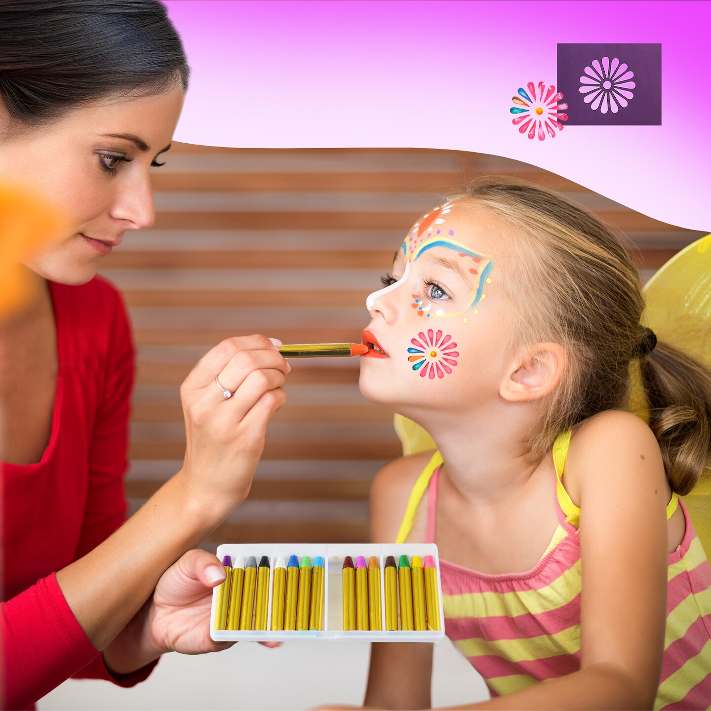 Face Painting Kit for Kids, 16 Face Paint Crayons with 50 Face Painting Stencils by Glokers