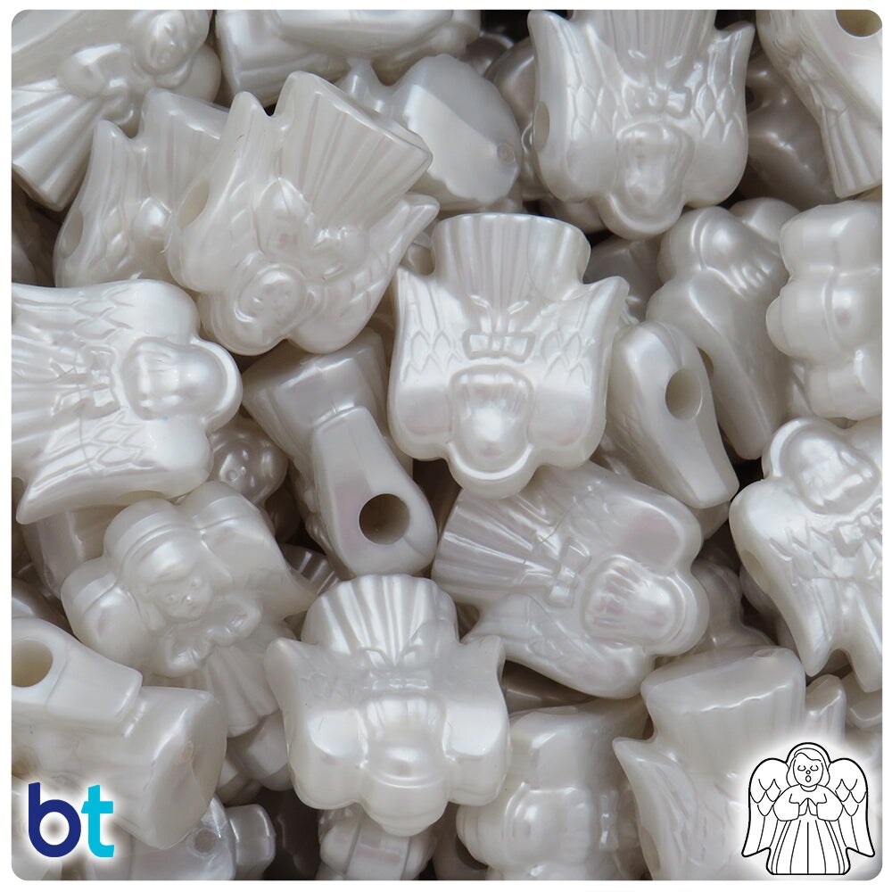 BeadTin Bridal Pearl 22mm Angel Plastic Pony Beads (24pcs)