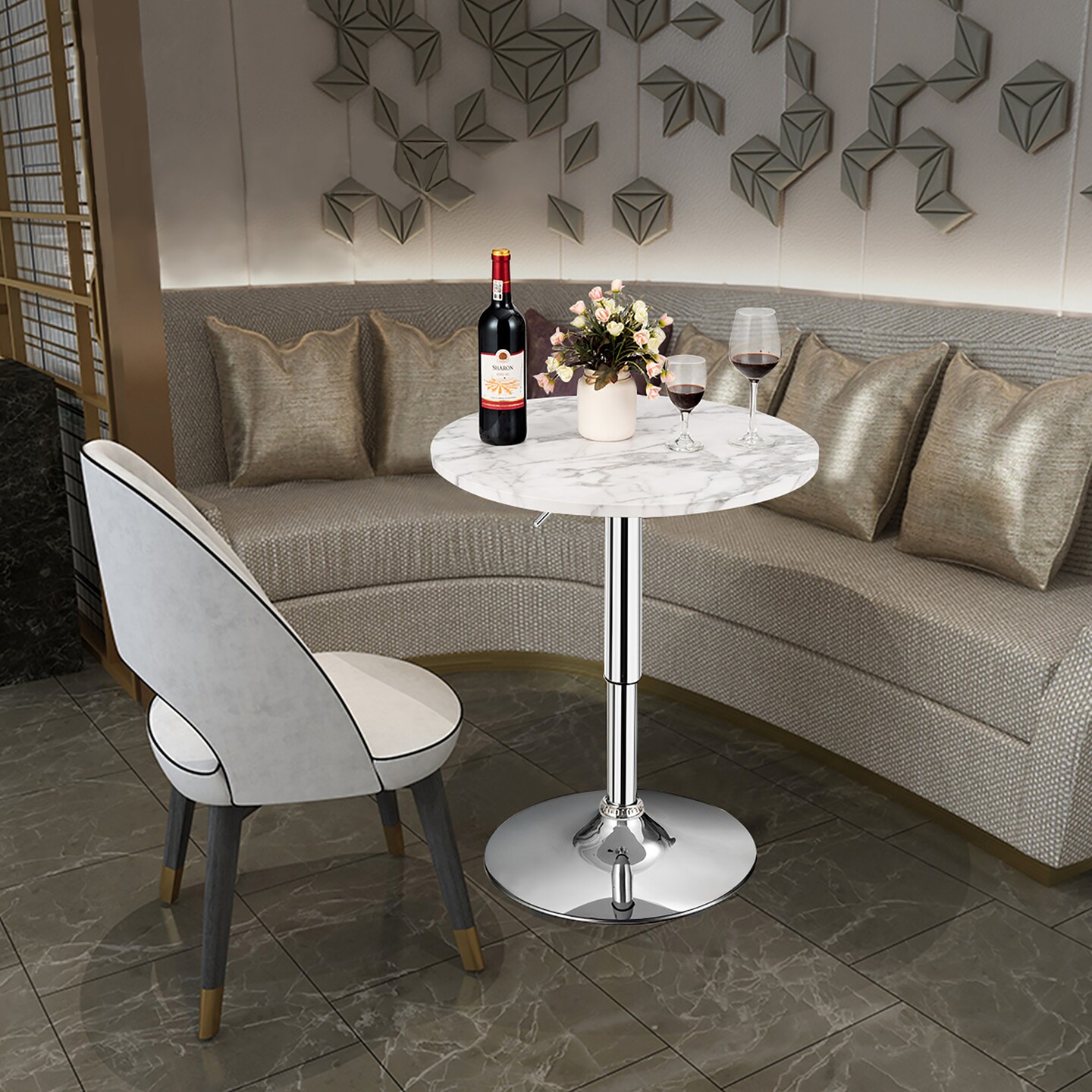 Costway 4PCS Round Bistro Bar Table Height Adjustable 360-degree Swivel White\Black