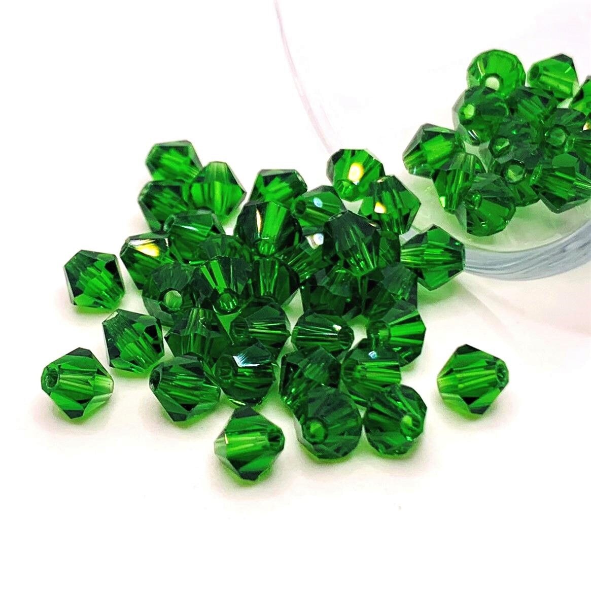 4, 20 or 50 Pieces: 6 mm Bicone Emerald Green Imitation Crystal May Birthstone Beads