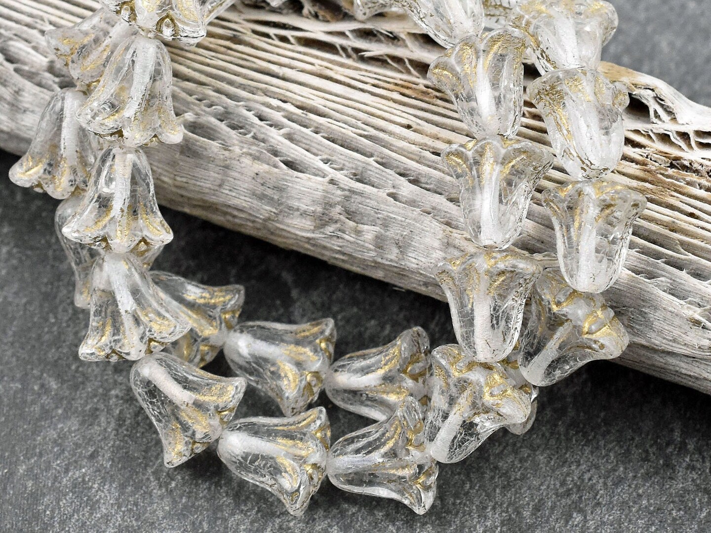 *15* 9x10mm Gold Washed Crystal Lily Flower Beads