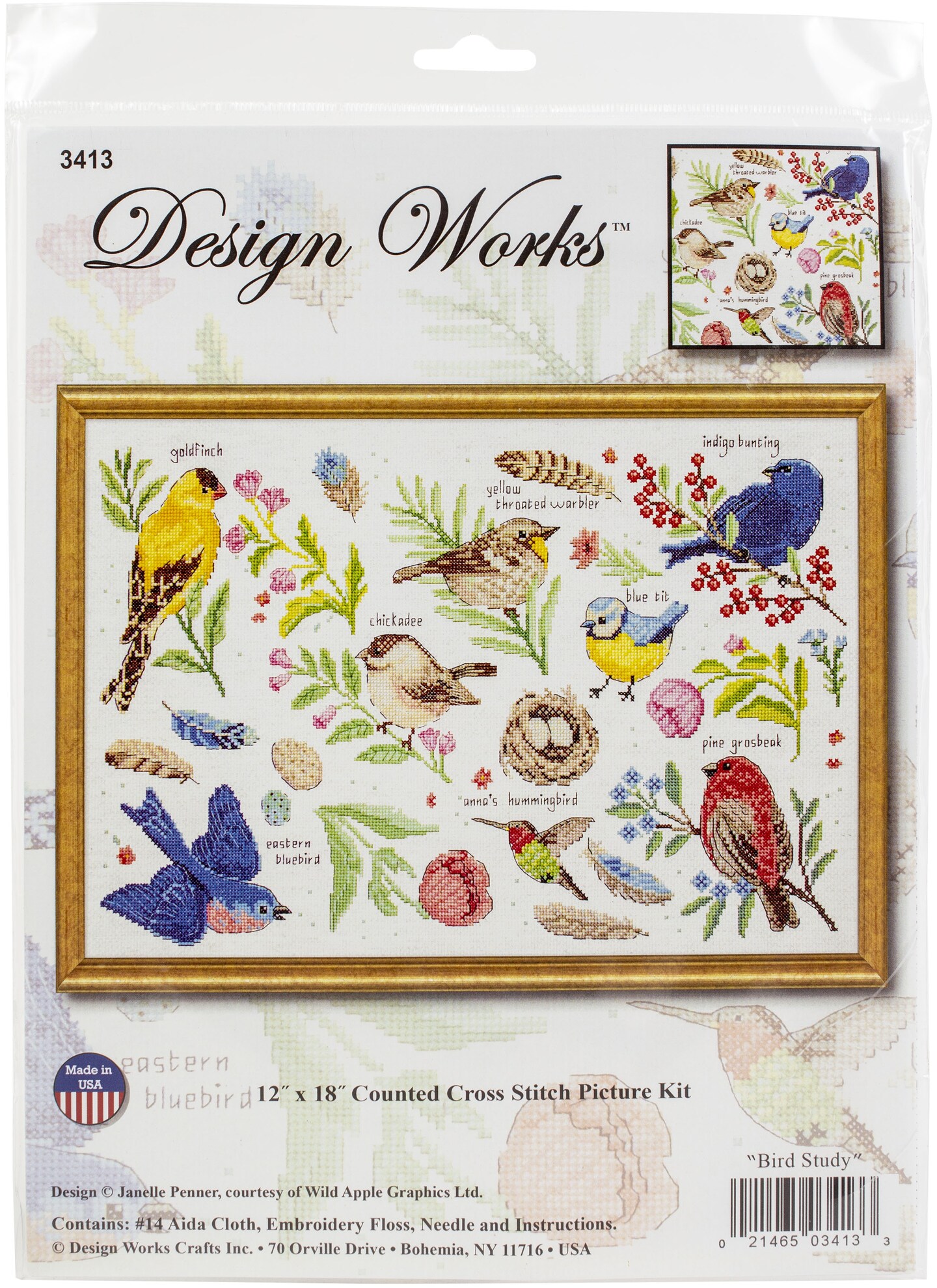 Design Works Counted Cross Stitch Kit 12"X18"Bird Study (14 Count