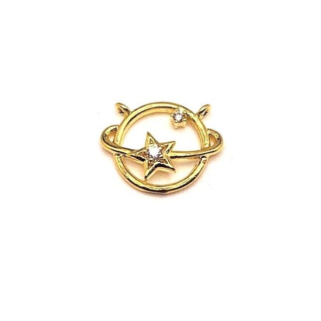 4, 20 or 50 Pieces: Gold Plated, Cubic Zirconia Celestial Connector Charms