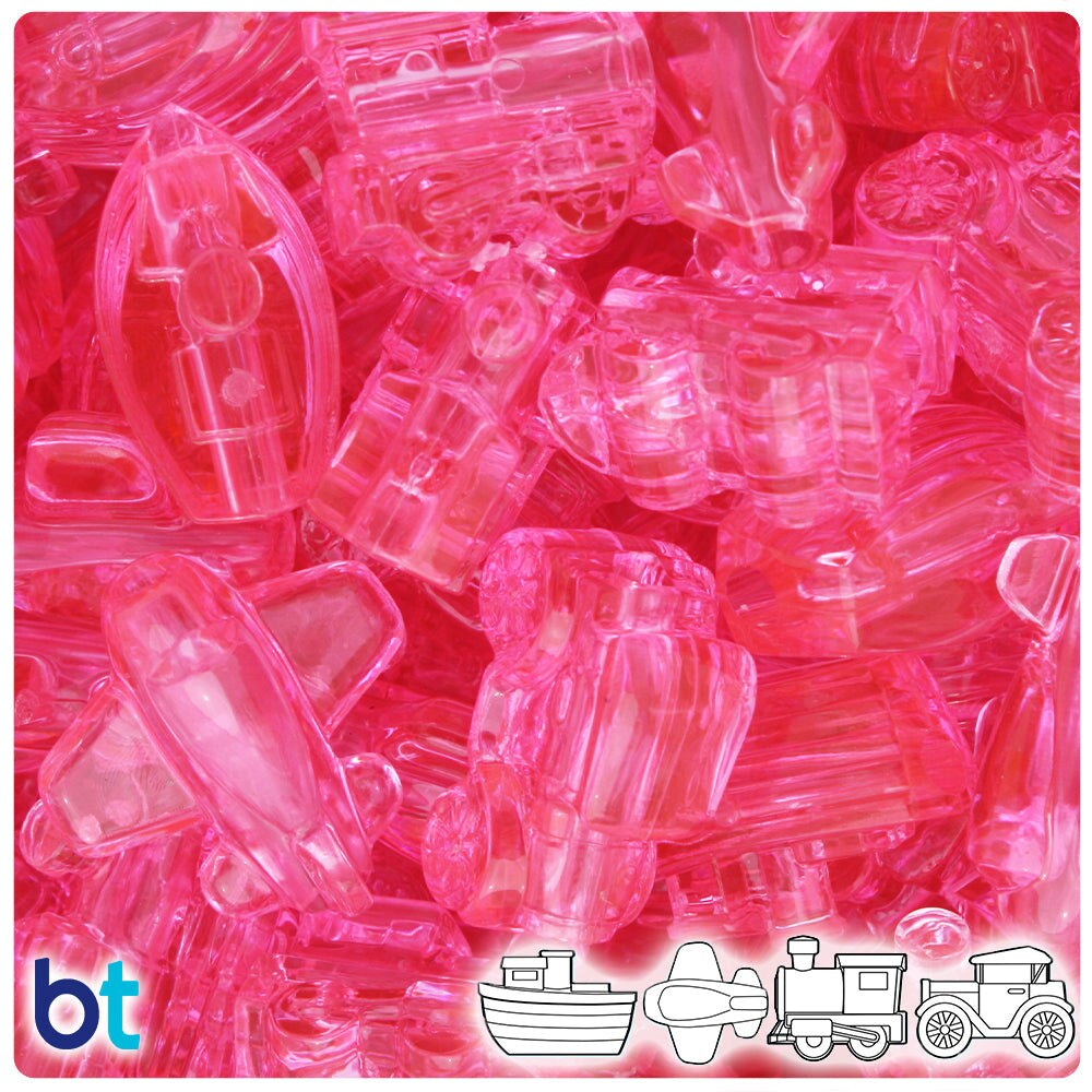 BeadTin Pink Transparent Mini Mobiles Plastic Pony Beads (2oz)