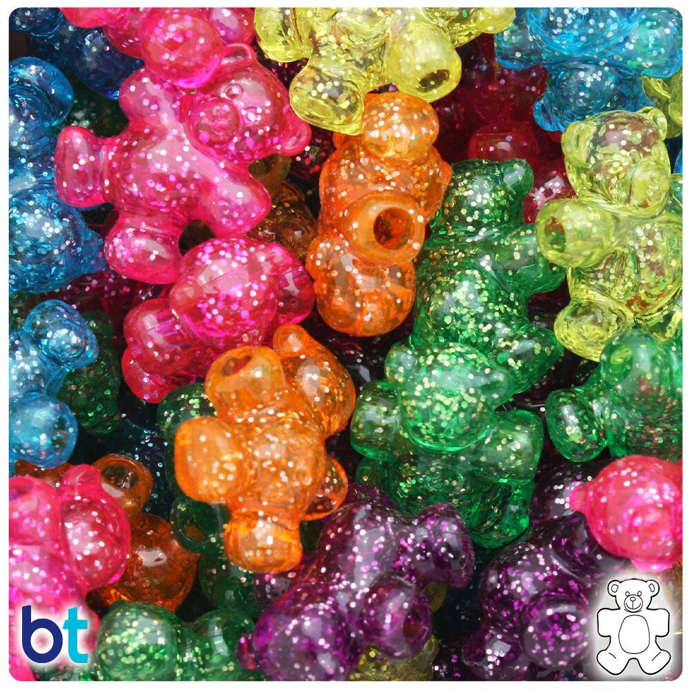 BeadTin Jelly Sparkle Mix 25mm Teddy Bear Plastic Pony Beads (24pcs)