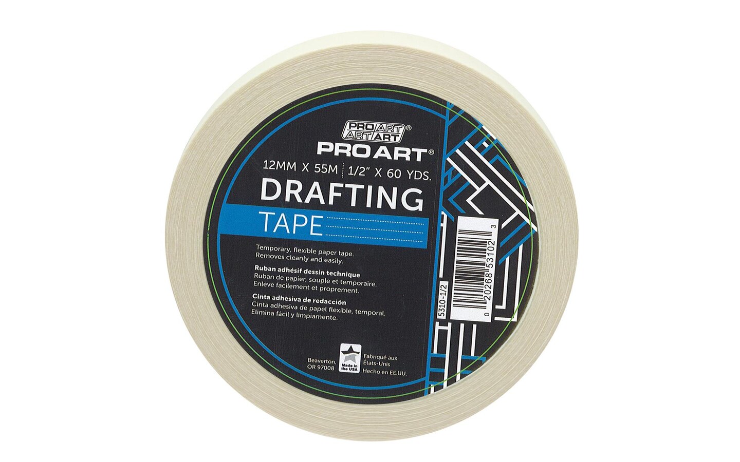 Pro Art Drafting Tape 1/2" x 60yd, Artist Tape, Art Tape, White Masking Tape, Drafting Tape