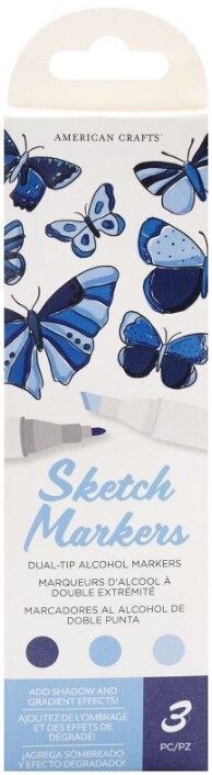 American Crafts - Sketch Markers Collection - Dual Tip - Chisel and Fine Point - Glacier 3 Pack 34007538