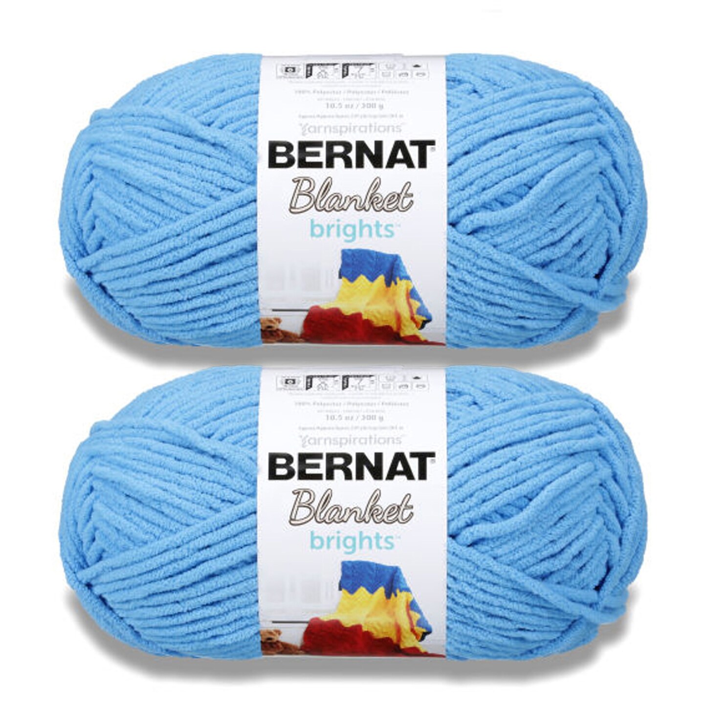 Bernat Blanket Brights Busy Blue Yarn - 2 Pack of 300g/10.5oz - Polyester -  6 Super Bulky - 220 Yards - Knitting/Crochet