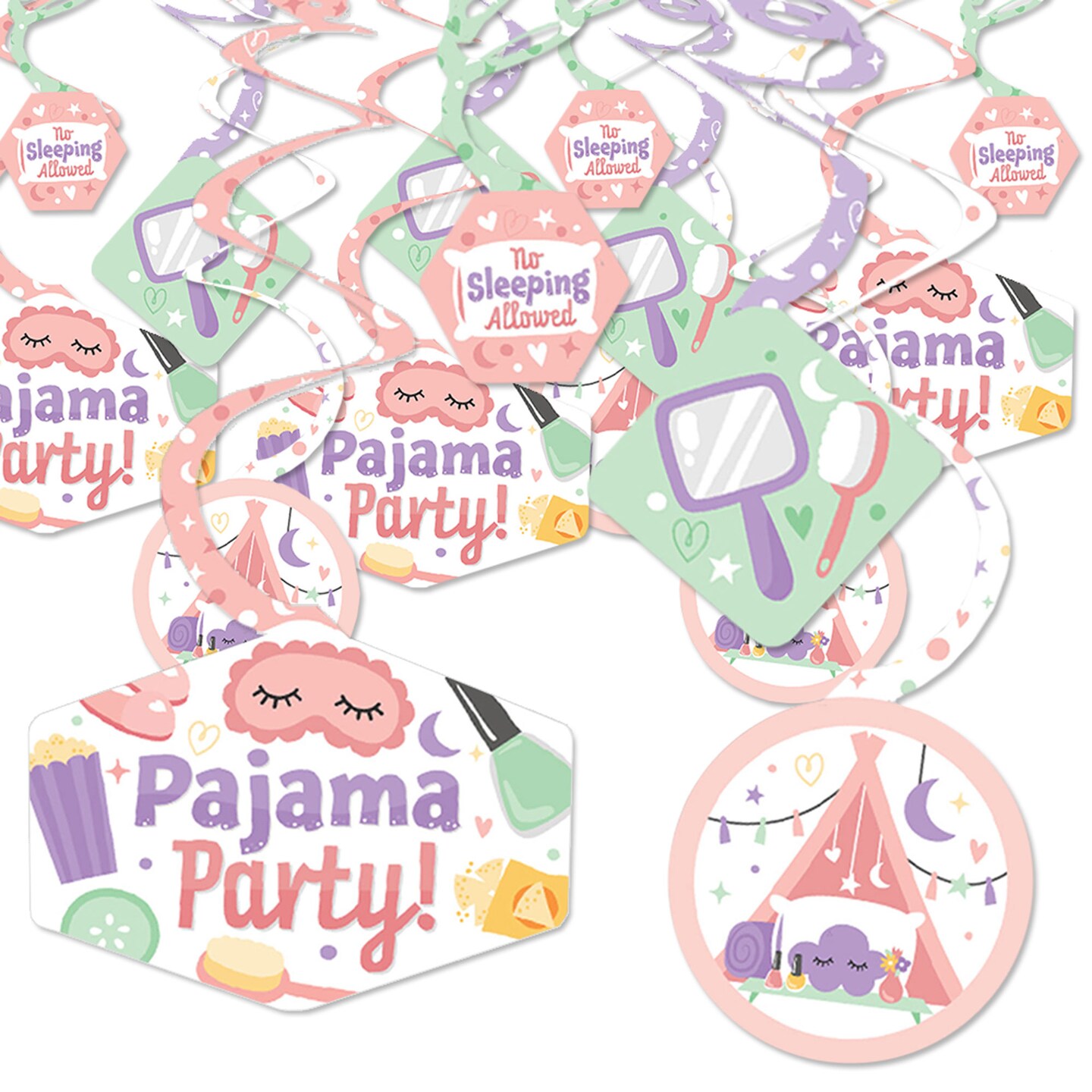 Big Dot of Happiness Pajama Slumber Party - Girls Sleepover Birthday Party  Hanging Decor - Party Decoration Swirls - Set of 40