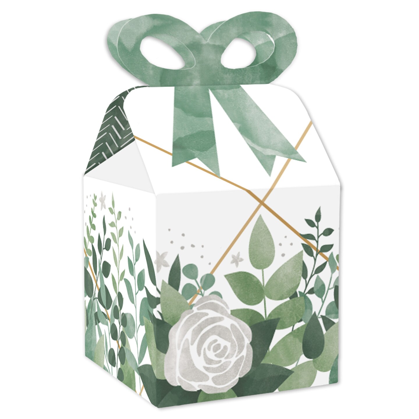 Big Dot of Happiness Boho Botanical - Square Favor Gift Boxes - Greenery Party Bow Boxes - Set of 12