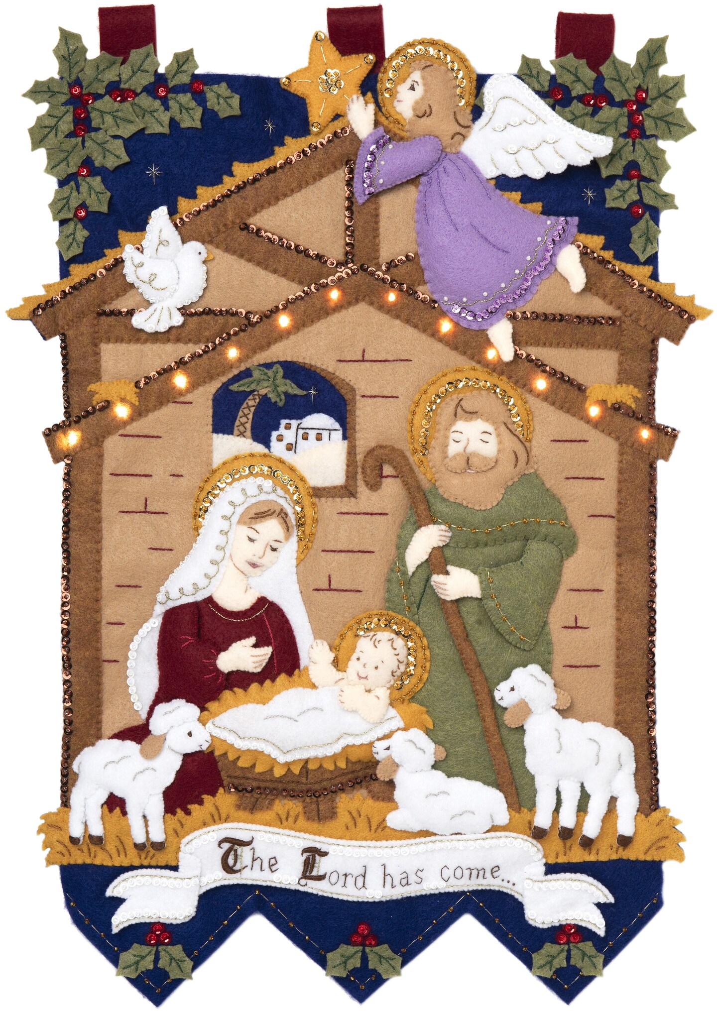 Bucilla Felt Wall Hanging Applique Kit-Away In The Manger W/Lights