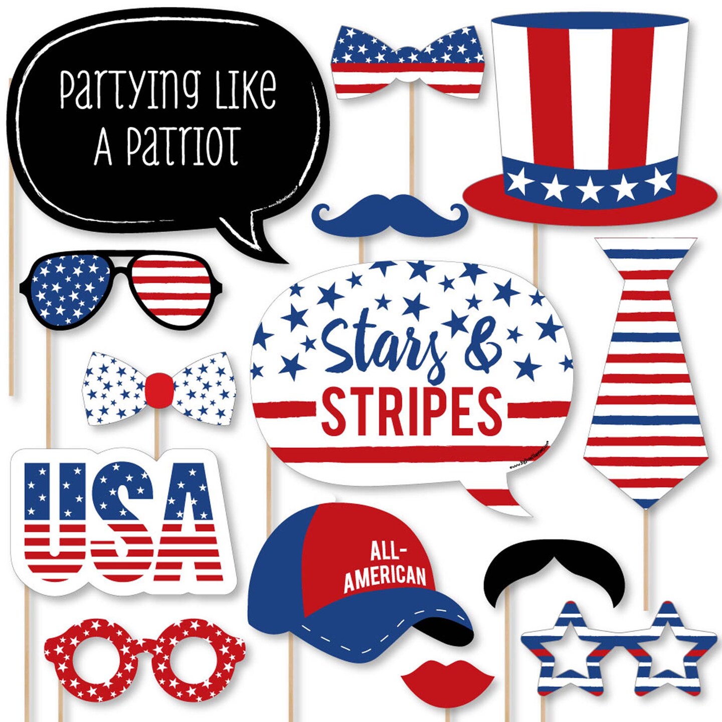 Big Dot of Happiness Stars &#x26; Stripes - Memorial Day, 4th of July and Labor Day USA Patriotic Party Photo Booth Props Kit - 20 Count