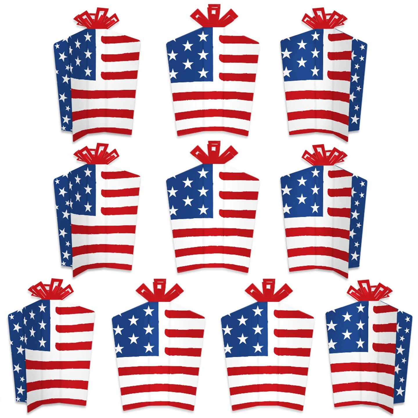 Big Dot of Happiness Stars &#x26; Stripes - Table Decorations - Memorial Day, 4th of July &#x26; Labor Day Patriotic Party Fold &#x26; Flare Centerpieces - 10 Count