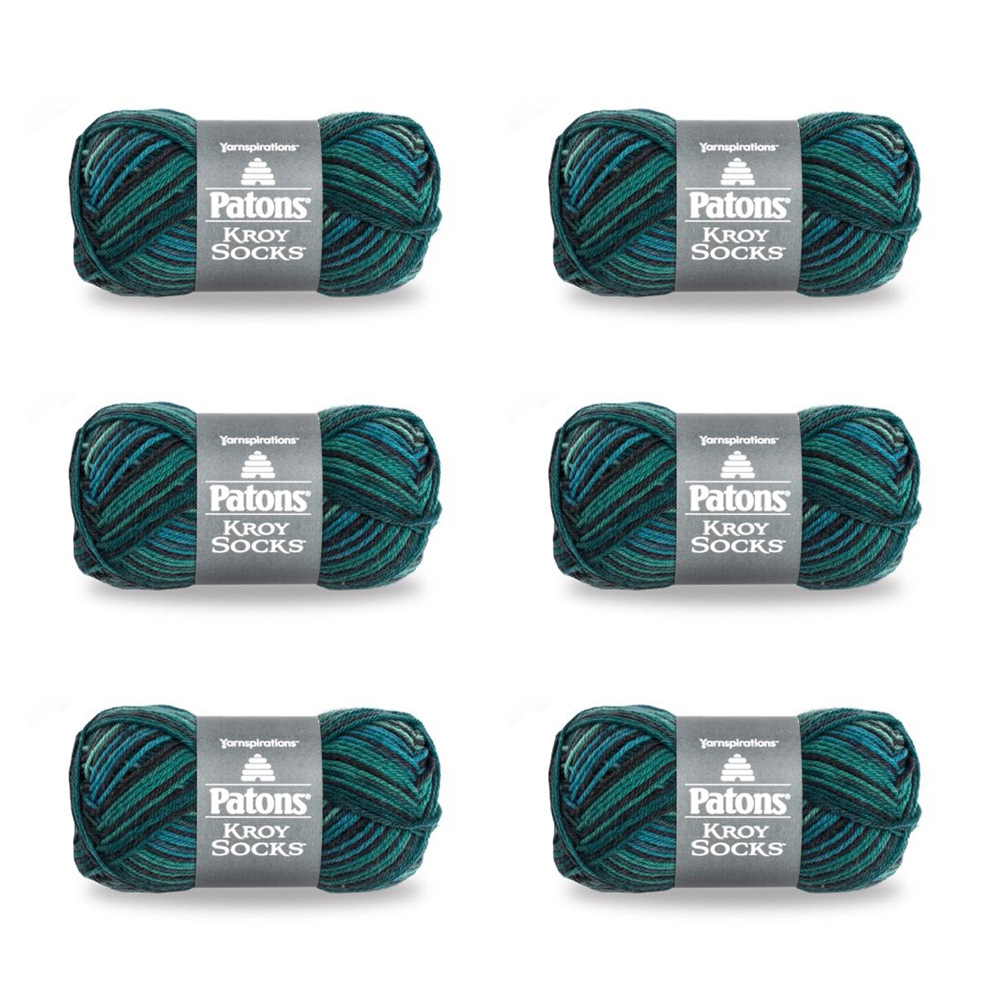 Patons Kroy Socks Turquoise Stripes Yarn - 6 Pack of 1.75oz/50g - Blended Fiber - 1 Super Fine - 166 Yards - Knitting/Crochet