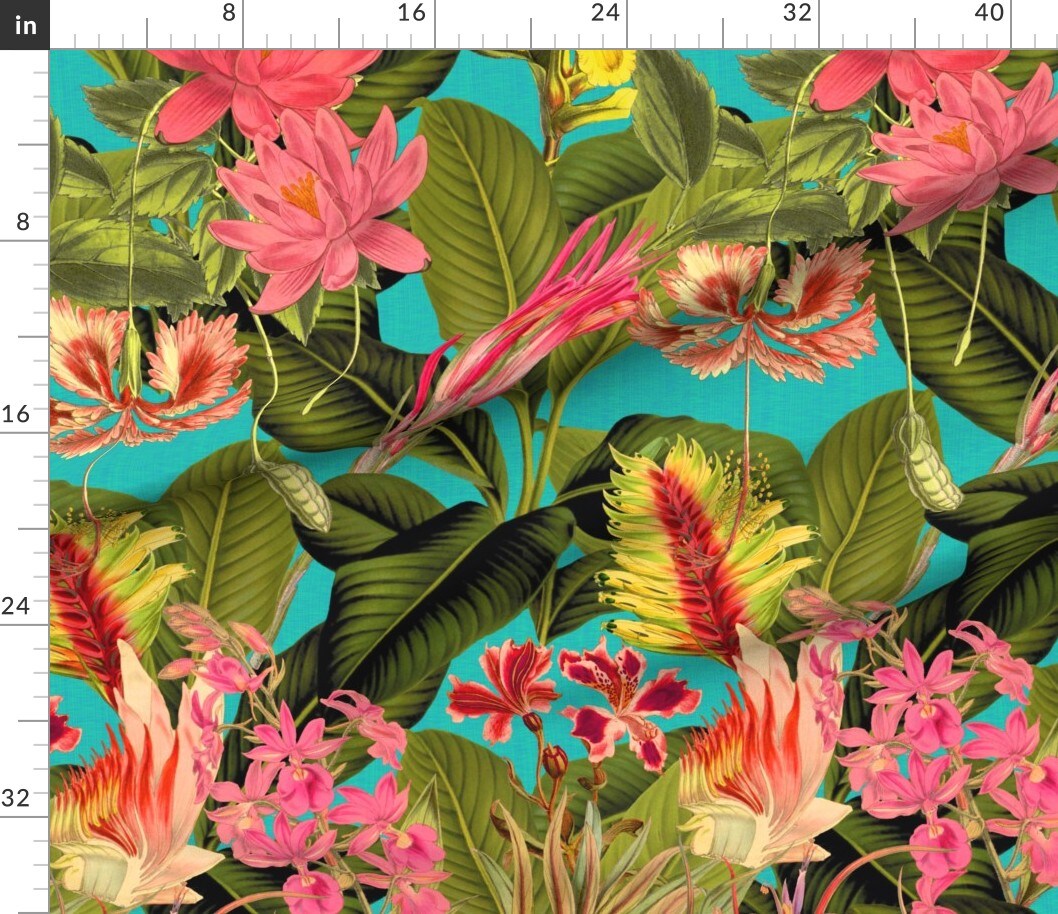 Various Fabrics by the Yard or Fat Quarter Tropical Hawaiian Floral Palm Leaves Jungle Island Faux Linen Summer Decor Tree Custom Printed Fabric by Spoonflower