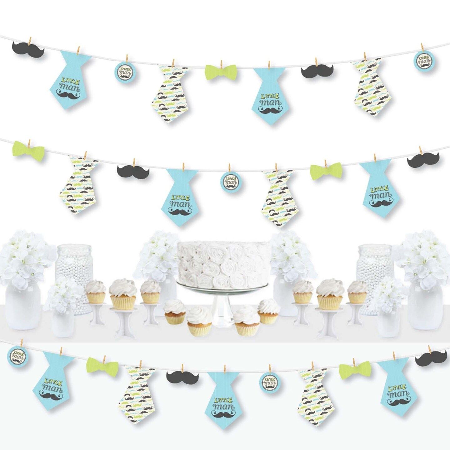 Big Dot of Happiness Dashing Little Man Mustache Party - Baby Shower or Birthday Party DIY Decorations - Clothespin Garland Banner - 44 Pieces