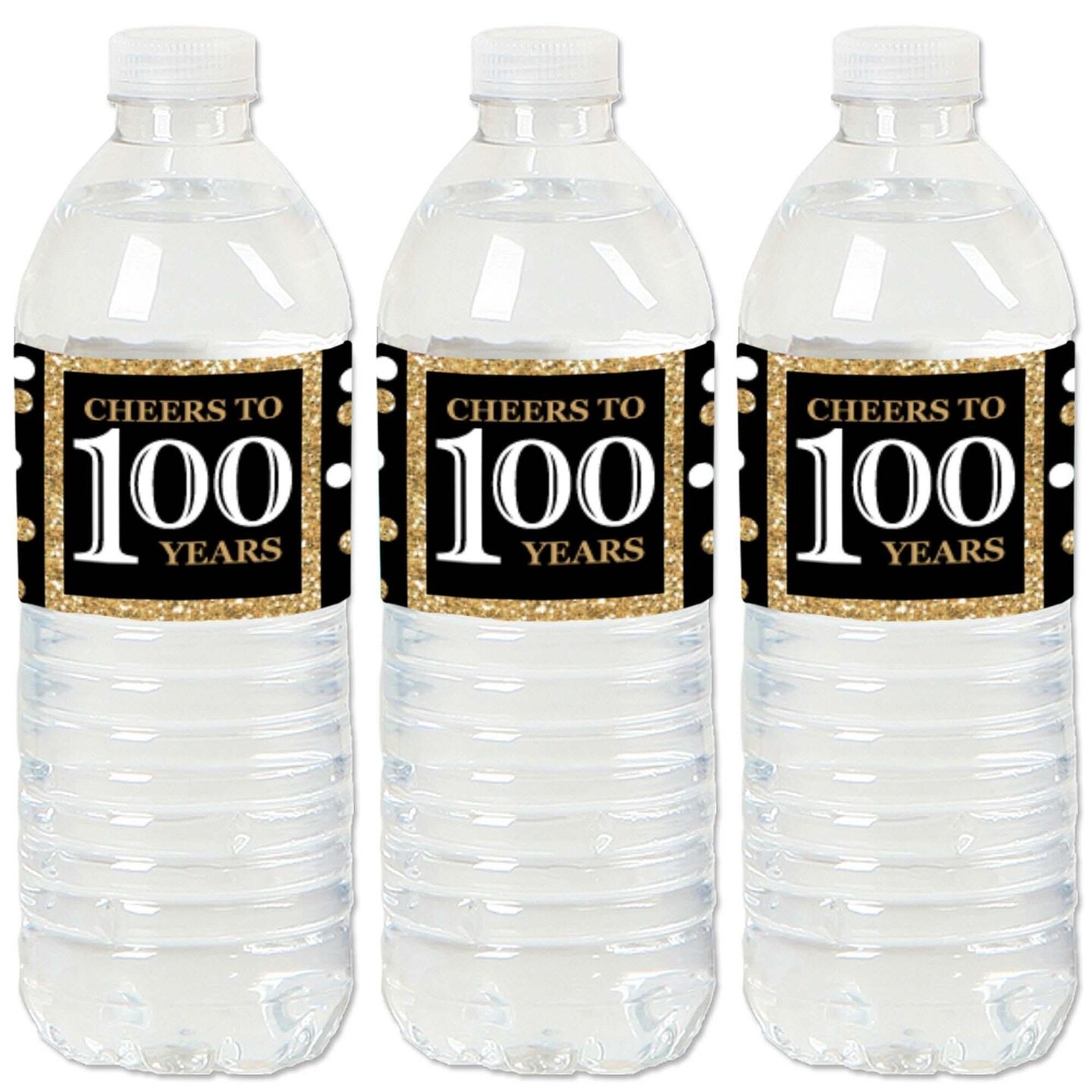 Big Dot of Happiness Adult 100th Birthday - Gold - Birthday Party Water Bottle Sticker Labels - Set of 20