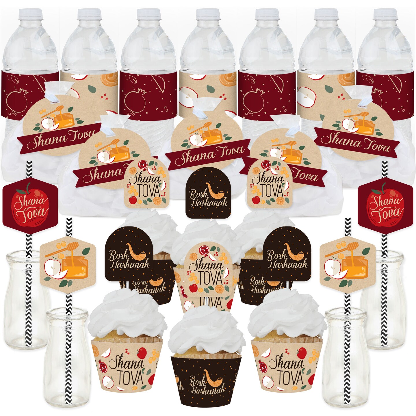 Big Dot of Happiness Rosh Hashanah - New Year Party Favors and Cupcake Kit - Fabulous Favor Party Pack - 100 Pieces