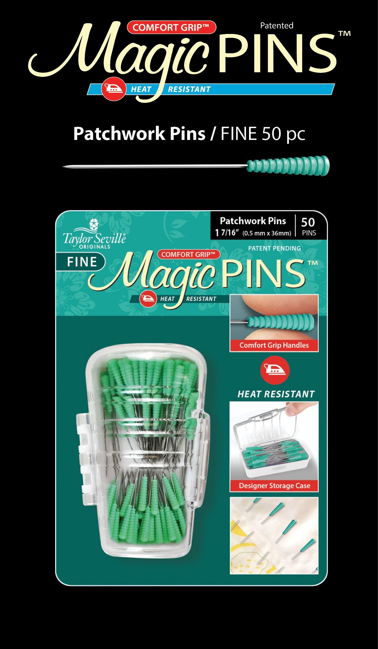 Taylor Seville Fine Magic Pins - Patchwork 50/PKG