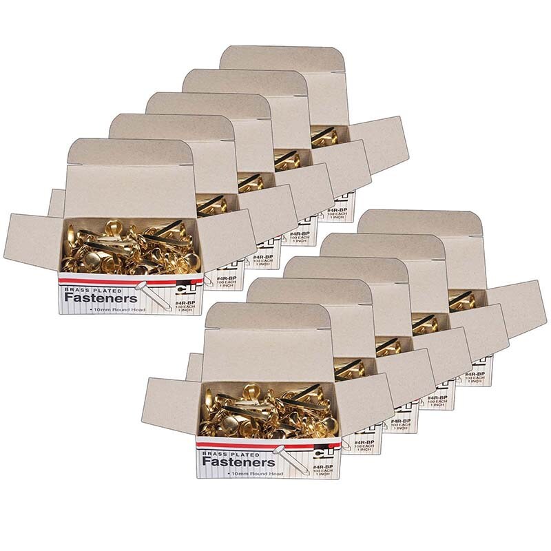 Brass-Plated Paper Fasteners, 1&#x22;, 100 Per Box, 10 Boxes