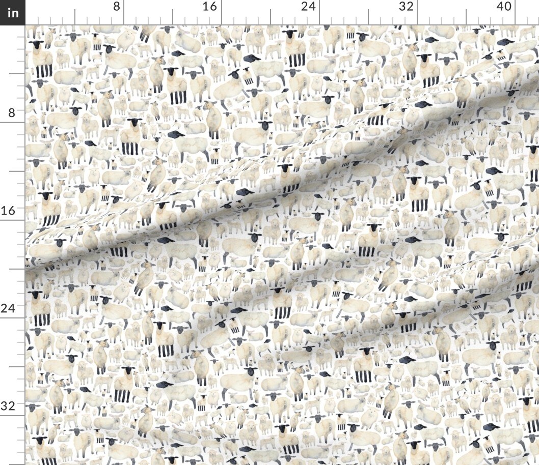 White Sheep Farmyard Animal Lamb Spring Easter Custom Printed Fabric by Spoonflower Various Fabrics by the Yard or Fat Quarter