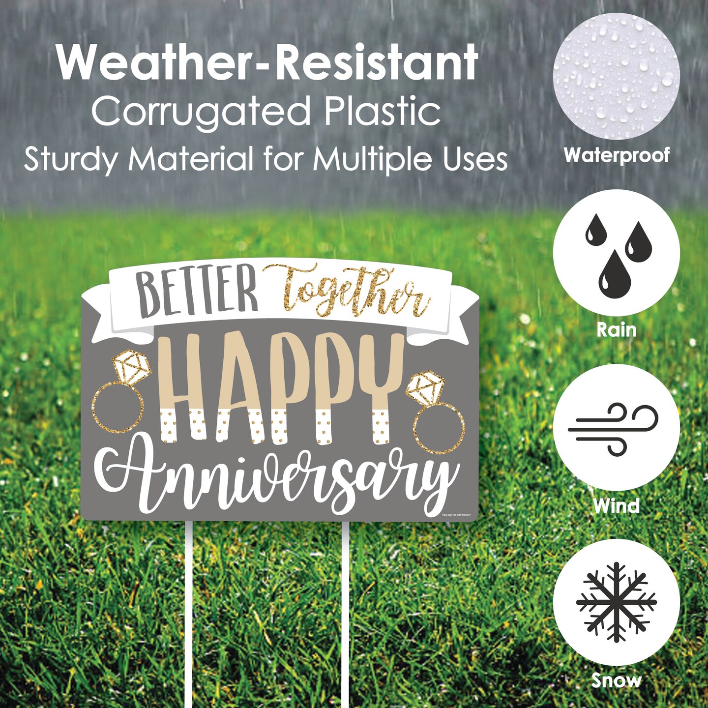 Big Dot of Happiness Happy Anniversary - Gold and Silver Wedding Anniversary Yard Sign Lawn Decorations - Better Together Party Yardy Sign