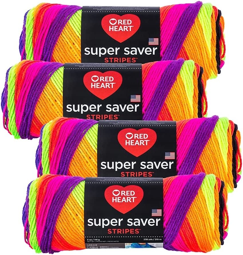 (Pack of 4) Red Heart Super Saver Yarn-Bright Stripe