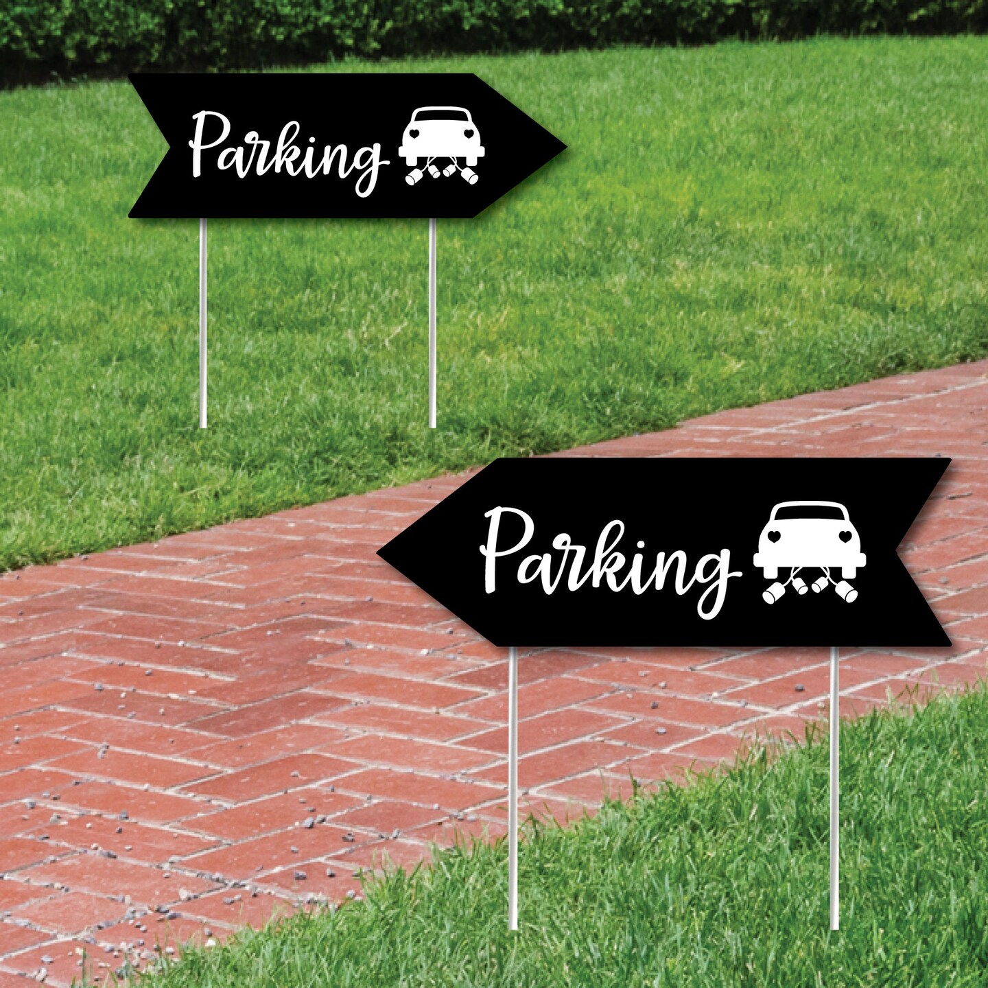 Big Dot of Happiness Black Wedding Parking Signs - Wedding Sign Arrow - Double Sided Directional Yard Signs - Set of 2 Parking Signs
