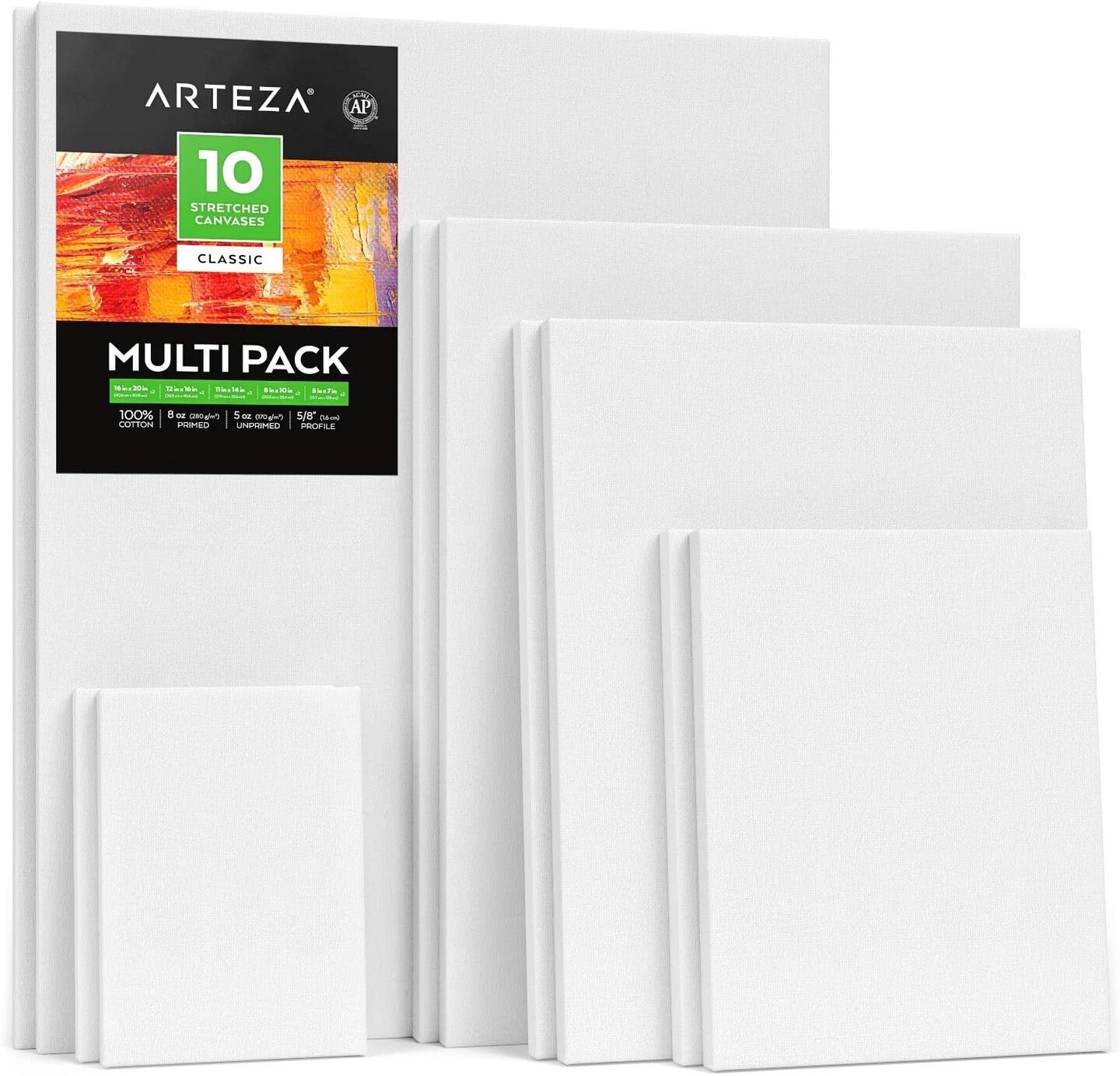 Arteza Stretched Canvas Classic White Multi Value Pack Multiple 