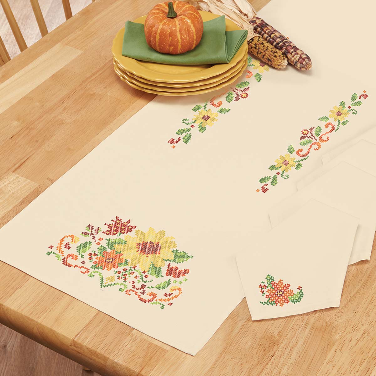 Herrschners Autumn Days Table Runner & Napkins Stamped Cross-Stitch ...