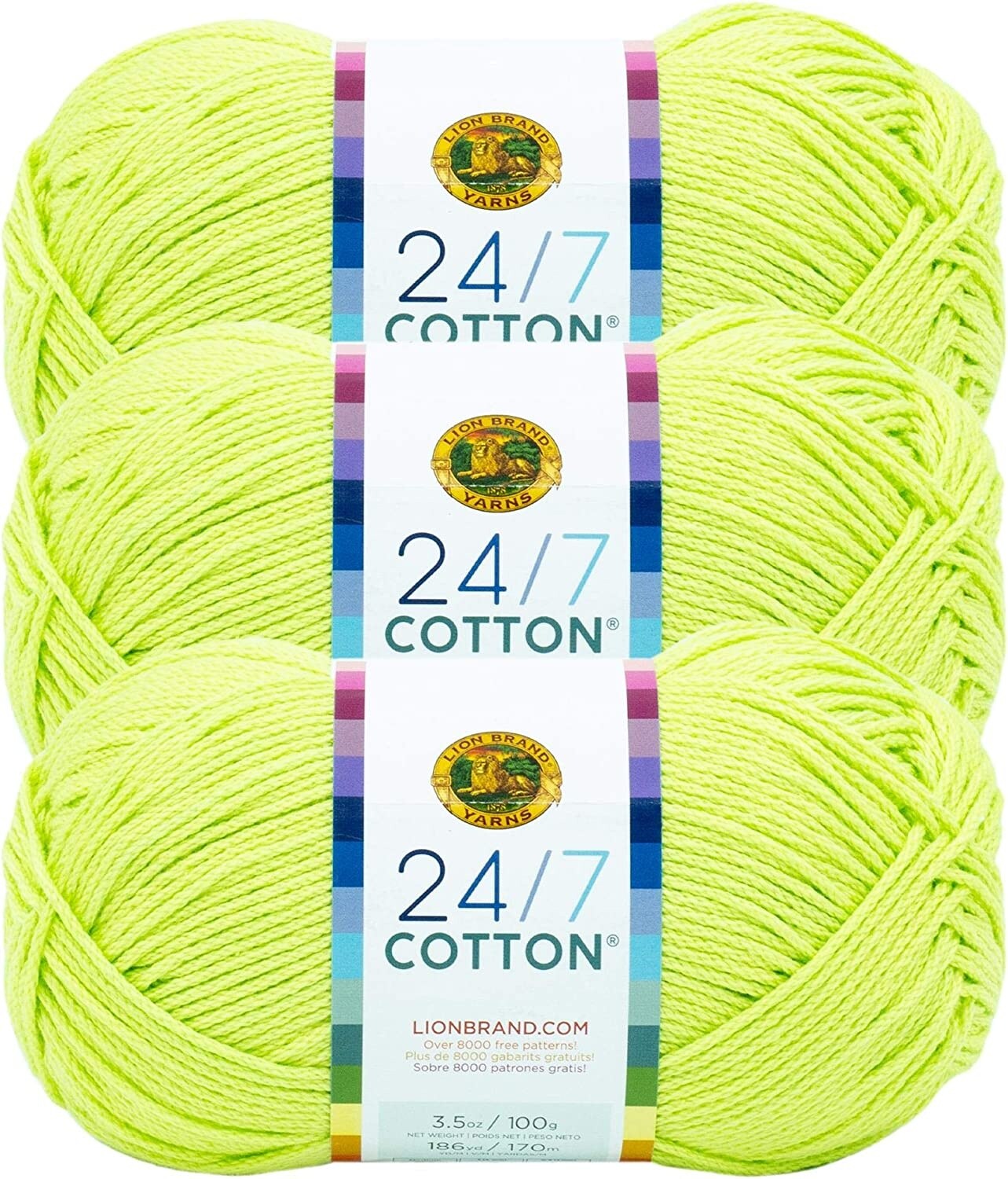 (Pack of 3) Lion Brand 24/7 Cotton Yarn-Lime