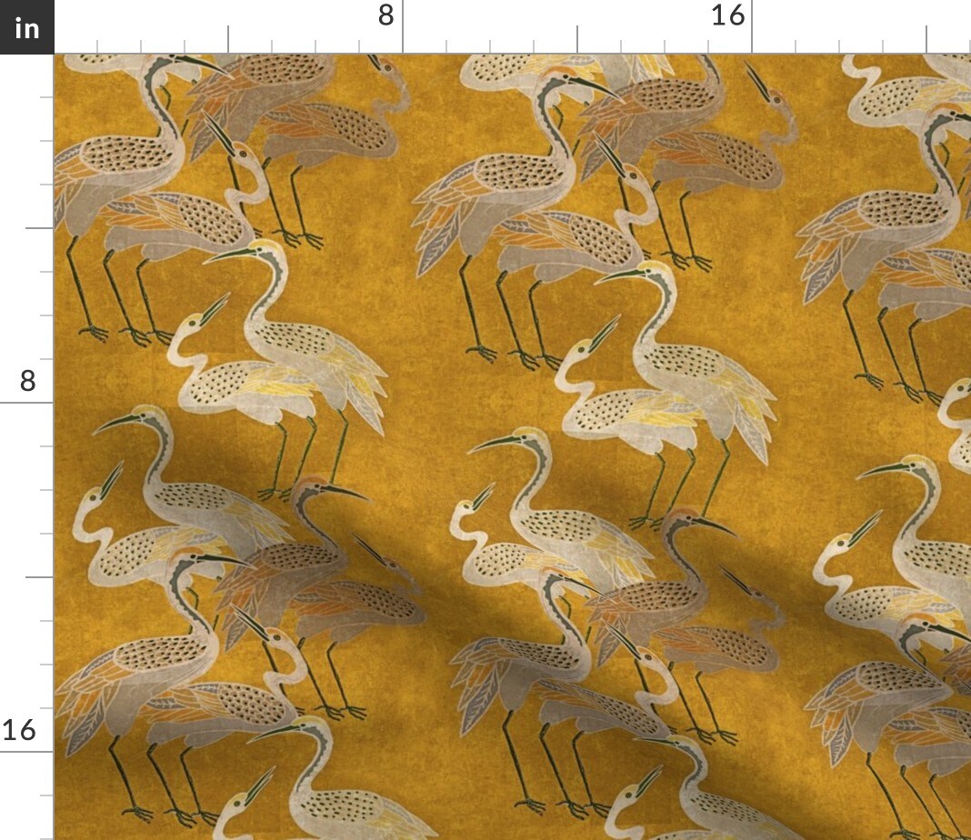 Maximalism Art Deco Birds Boho Hollywood Regency Crane Exotic Birds Dramatic Glamour Vintage Inspired Large Scale Luxe Quirky Colorful Custom Printed Fabric by Spoonflower Various Fabrics by the Yard or Fat Quarter