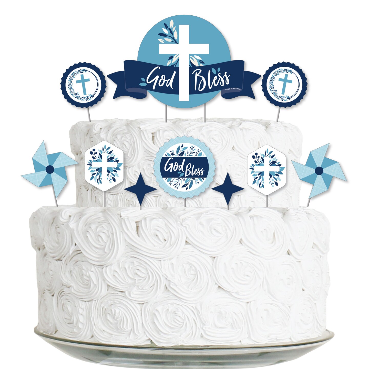 Big Dot of Happiness Blue Elegant Cross - Boy Religious Party Cake ...