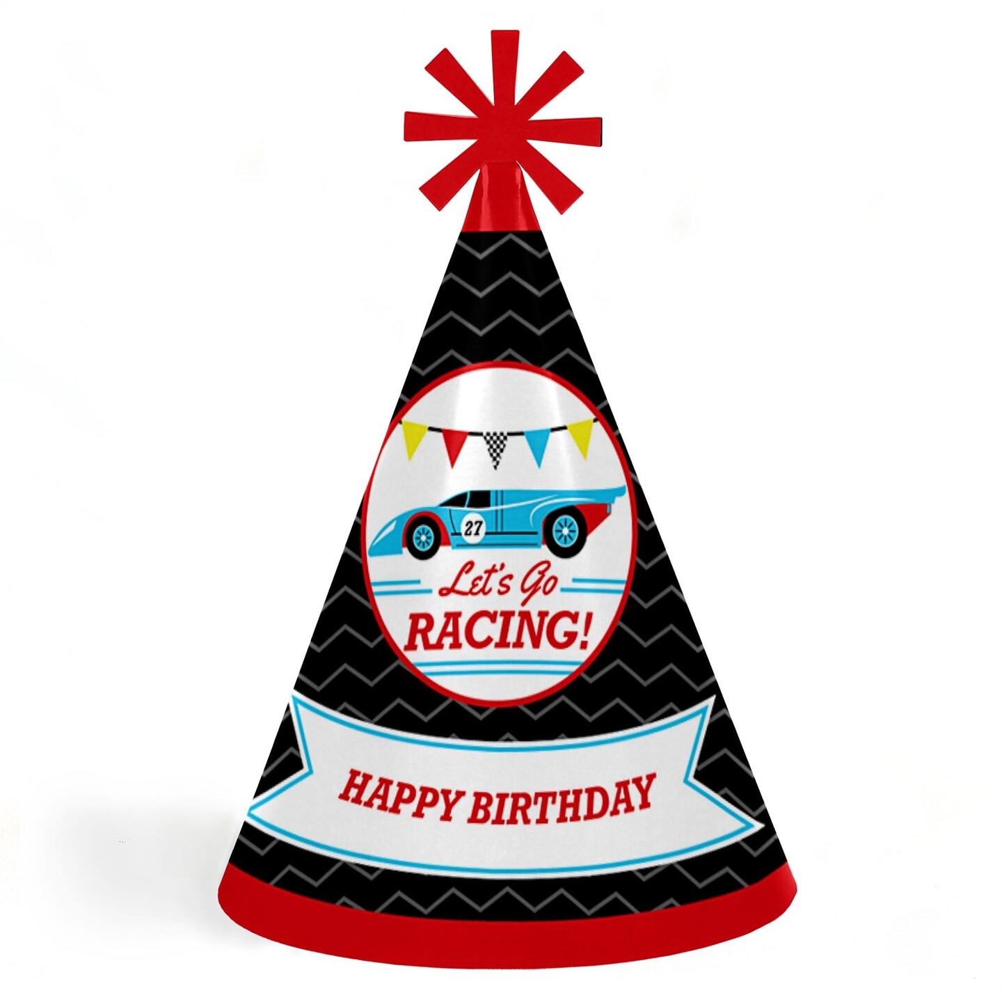 Big Dot of Happiness Let&#x27;s Go Racing - Racecar - Cone Race Car Happy Birthday Party Hats for Kids and Adults - Set of 8 (Standard Size)