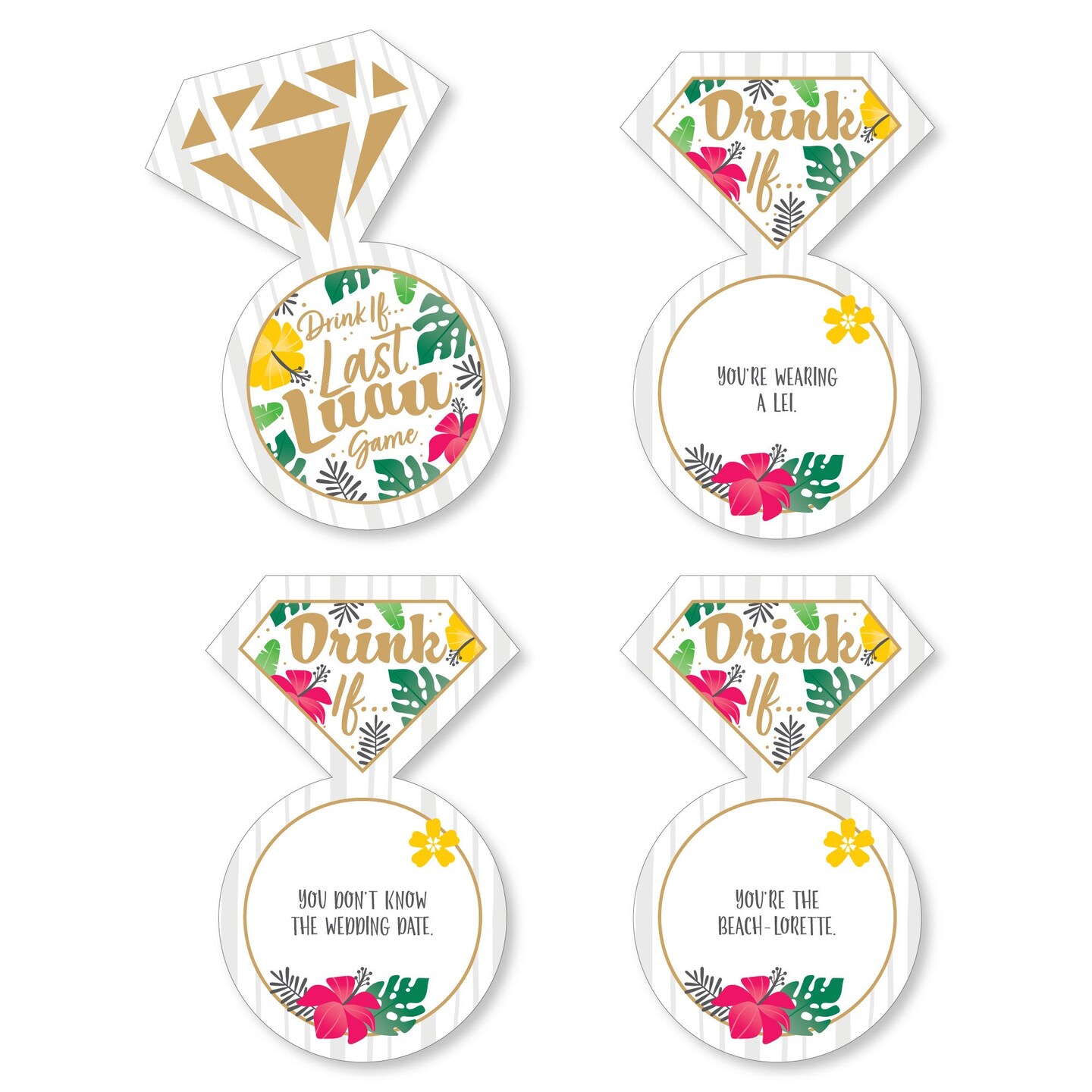 Big Dot Of Happiness Drink If Game - Last Luau Tropical Theme - 24 Card Bachelorette & Bridal Shower Party Game