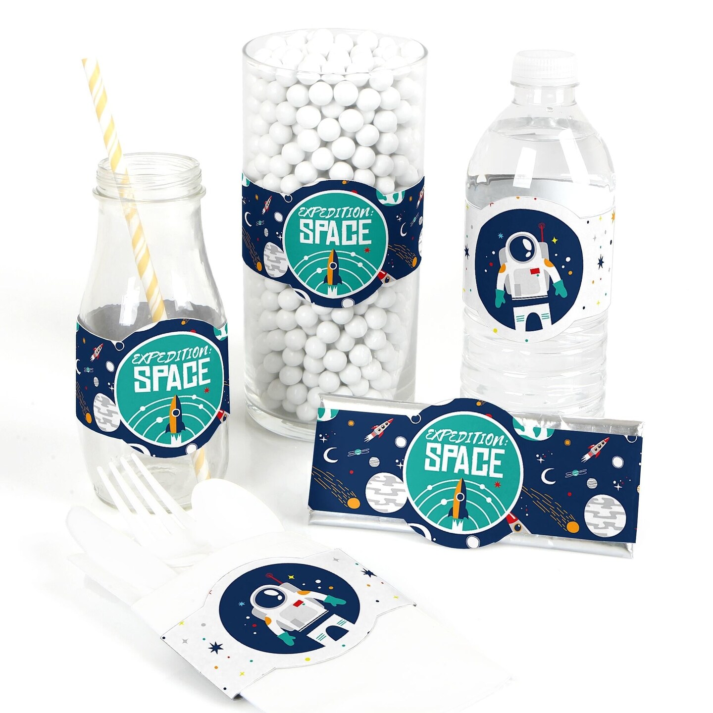 Big Dot of Happiness Blast Off to Outer Space - DIY Party Supplies - Rocket Ship Baby Shower or Birthday Party DIY Wrapper Favors &#x26; Decor - Set of 15