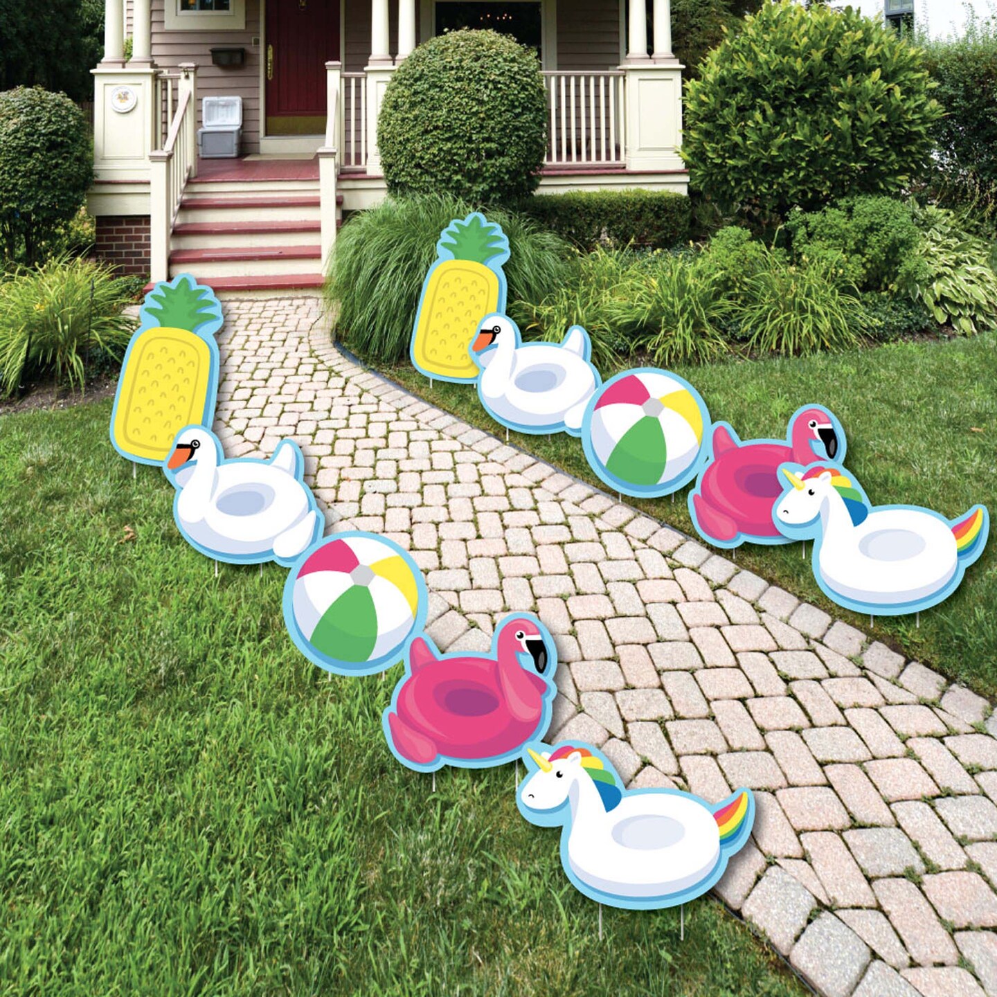 Big Dot of Happiness Make a Splash - Pool Party - Pool Floaties Lawn Decor - Outdoor Summer Swimming Party or Birthday Party Yard Decor - 10 Piece