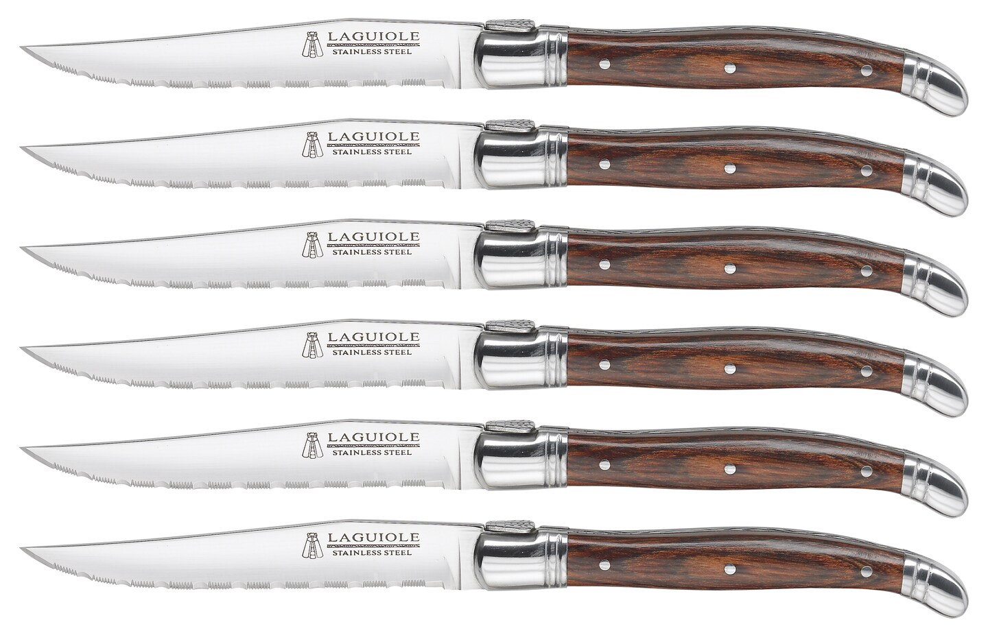 Trudeau Laguiole Wood Handle Steak Knives Set Of 6-Brown & Gray
