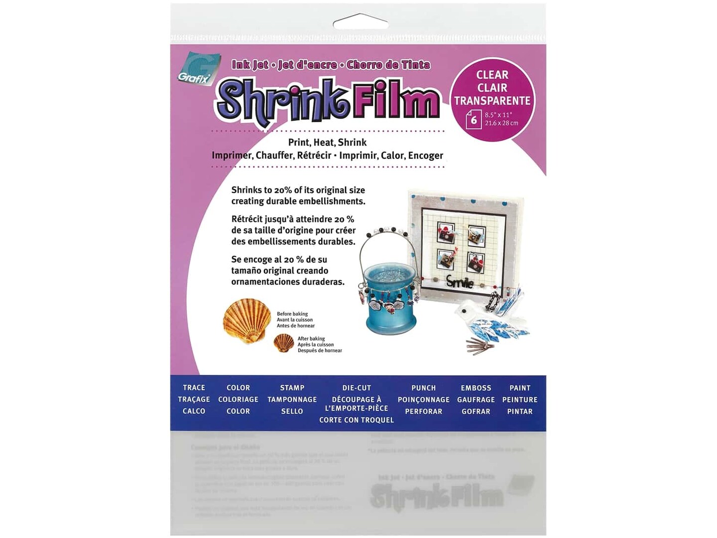 Grafix Shrink Film 8 1/2 x 11 in. Ink Jet Clear 6 pc.