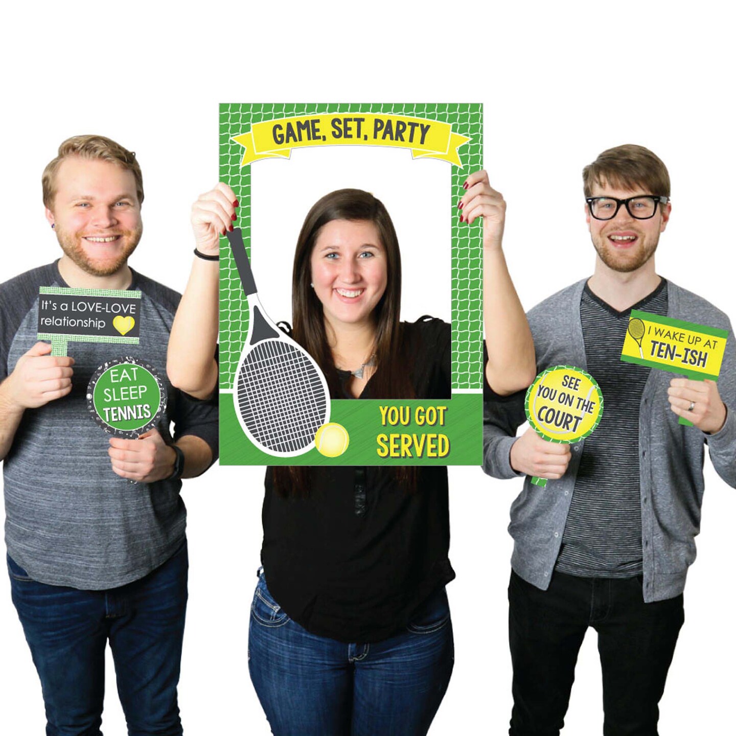 Big Dot of Happiness You Got Served - Tennis - Baby Shower or Birthday Party Selfie Photo Booth Picture Frame &#x26; Props - Printed on Sturdy Material