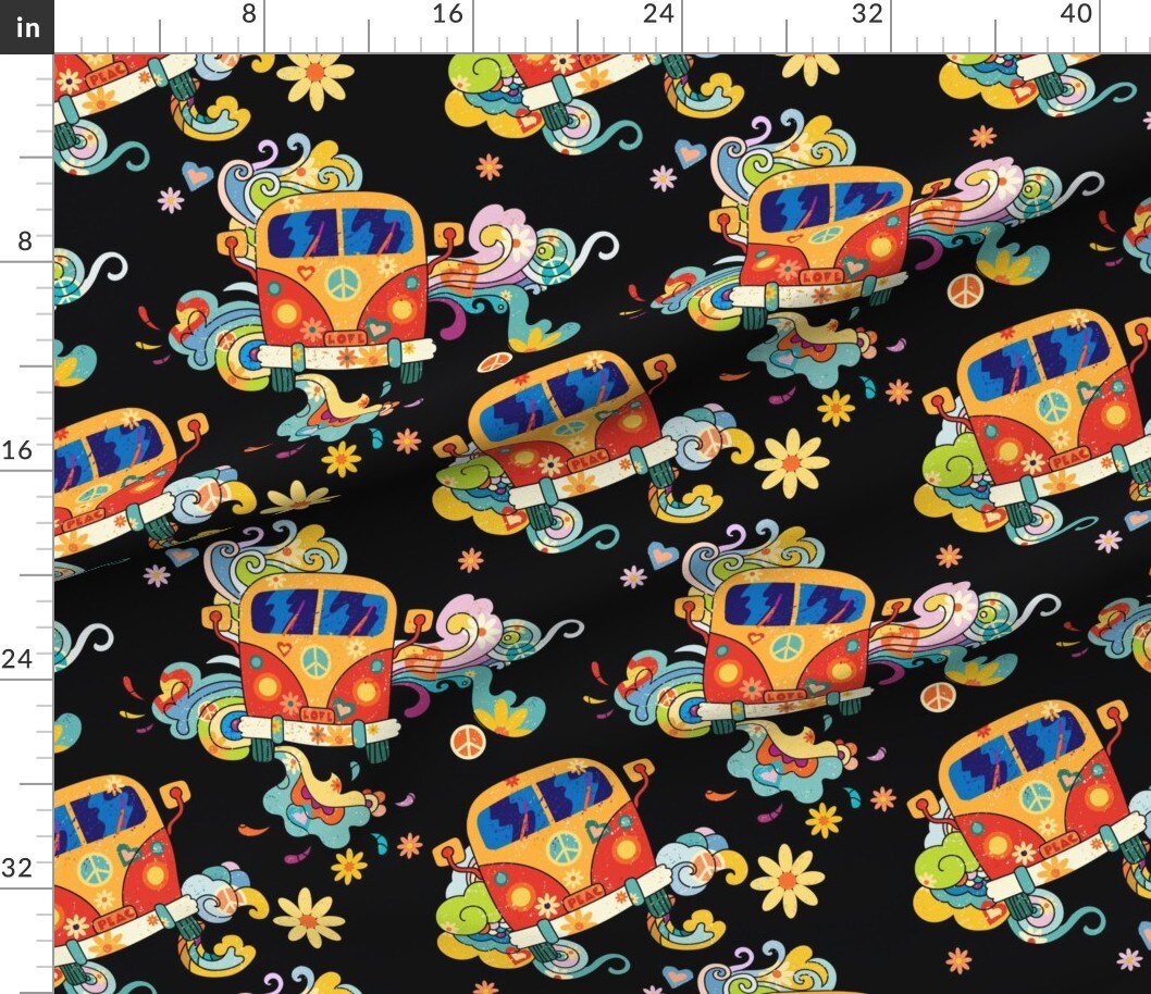Petal Signature Cotton by the Yard or Fat Quarter Hippie Van 70S Vintage Flowers Retro Love Kids Home Decor Custom Printed Fabric by Spoonflower