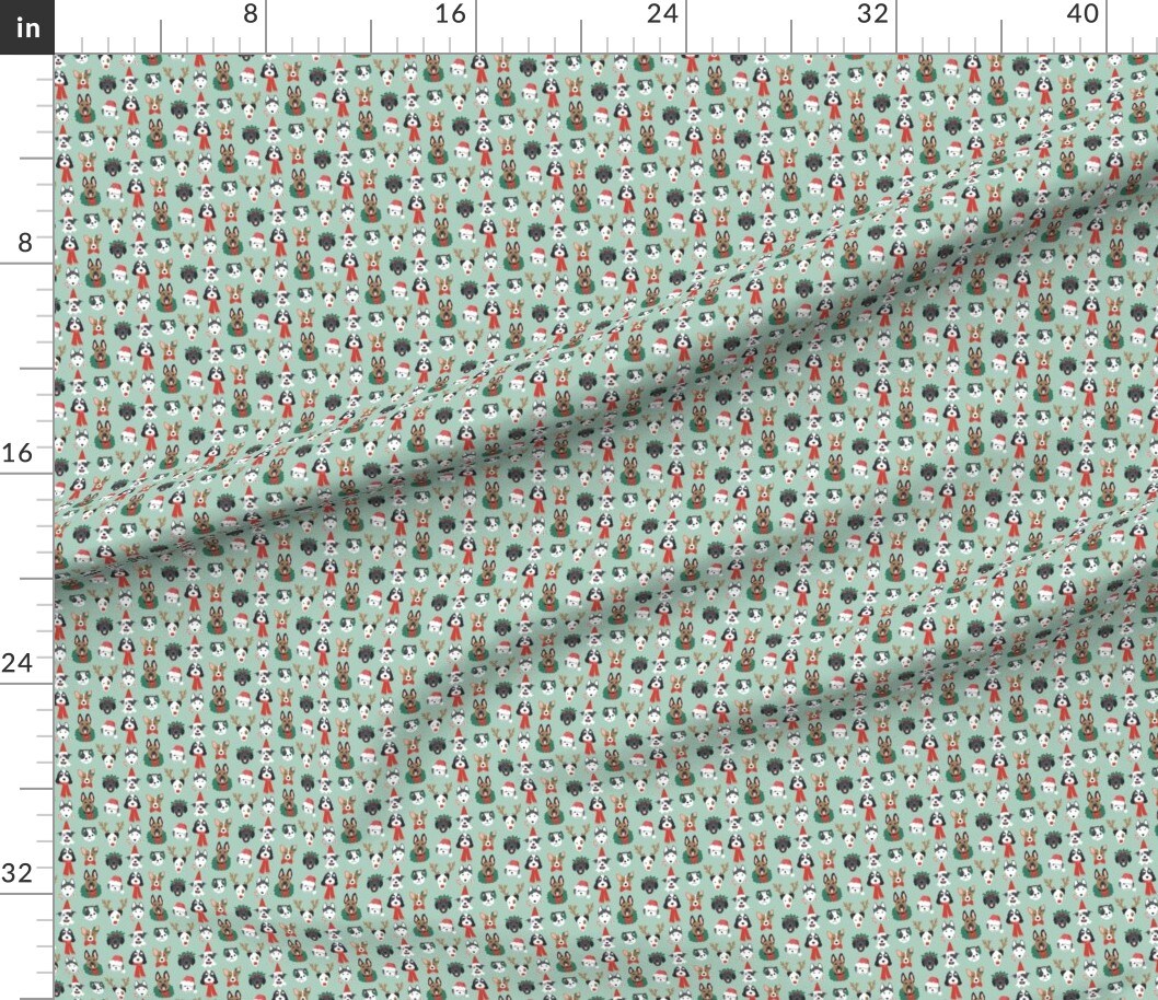 Various Fabrics by the Yard or Fat Quarter Christmas Christmas Puppies Christmas Dog Green Organic Knit Eco Friendly Dogs Pets Cute Custom Printed Fabric by Spoonflower